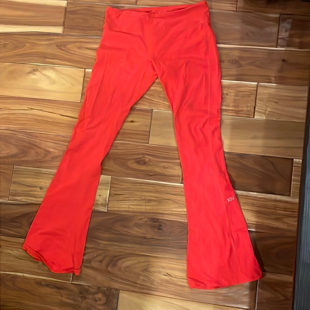 Red bell bottom workout pants